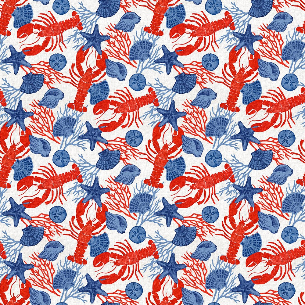 Lobsters&amp;Shells - WHITE MULTI || TAKE ME TO THE BEACH || Northcott Studio