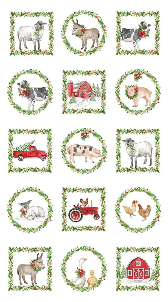 Block Panel - WHITE MULTI || BARNYARD CHRISTMAS || Northcott Studio