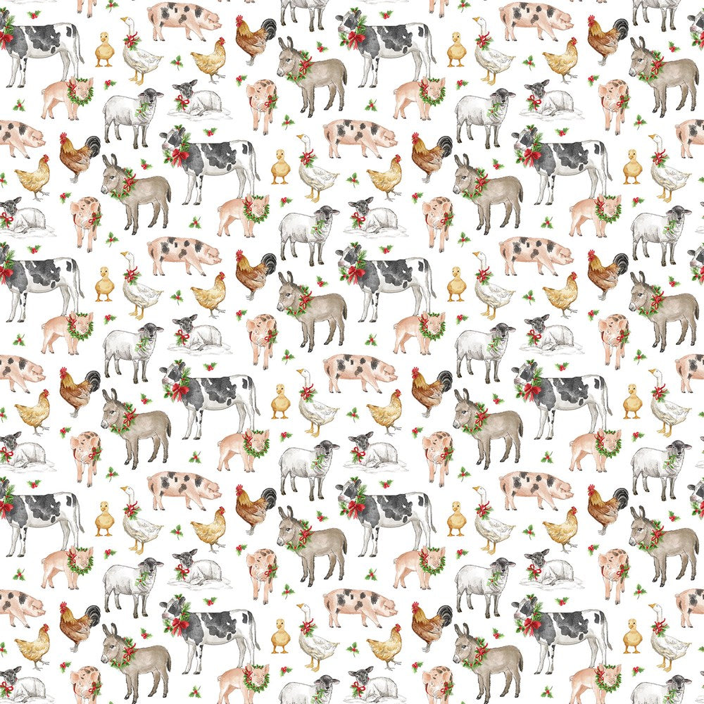 Animals - WHITE MULTI || BARNYARD CHRISTMAS || Northcott Studio