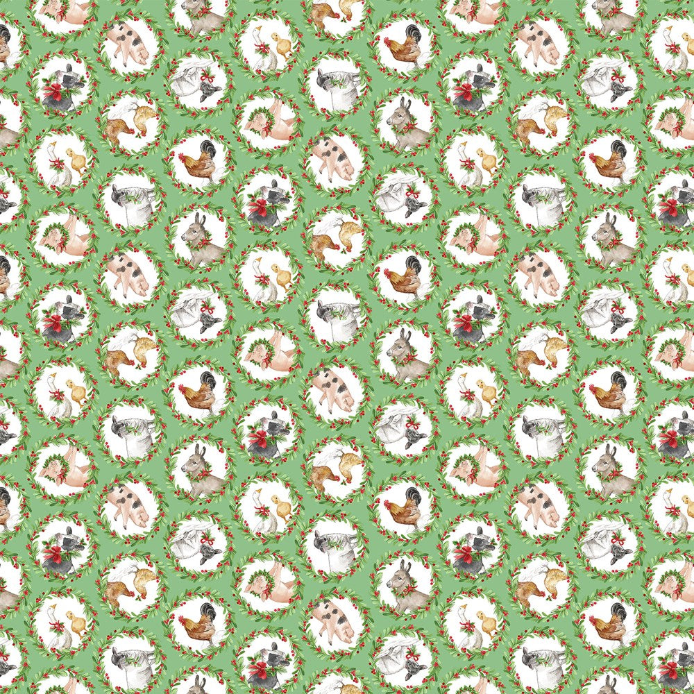 Animal Wreaths - GREEN MULTI || BARNYARD CHRISTMAS || Northcott Studio