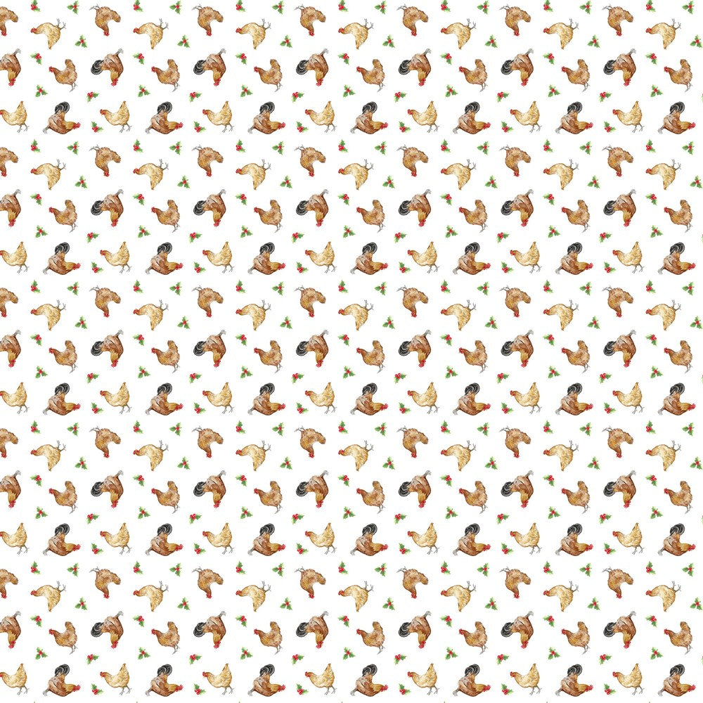 Chicken Toss - WHITE MULTI || BARNYARD CHRISTMAS || Northcott Studio