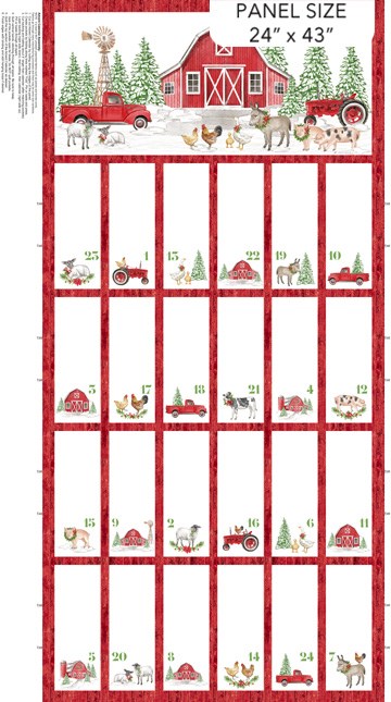 Advent Panel - RED MULTI || BARNYARD CHRISTMAS || Northcott Studio