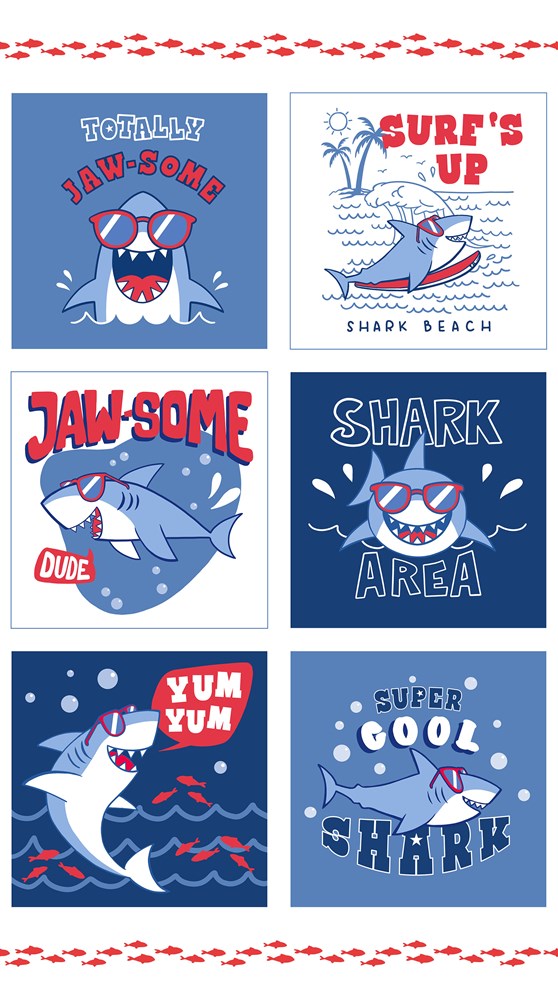 Block Panel - WHITE MULTI || SHARK ATTACK || Northcott Studio