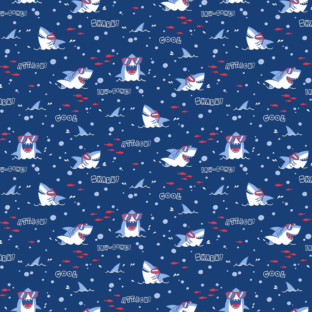 Shark Heads - NAVY MULTI || SHARK ATTACK || Northcott Studio