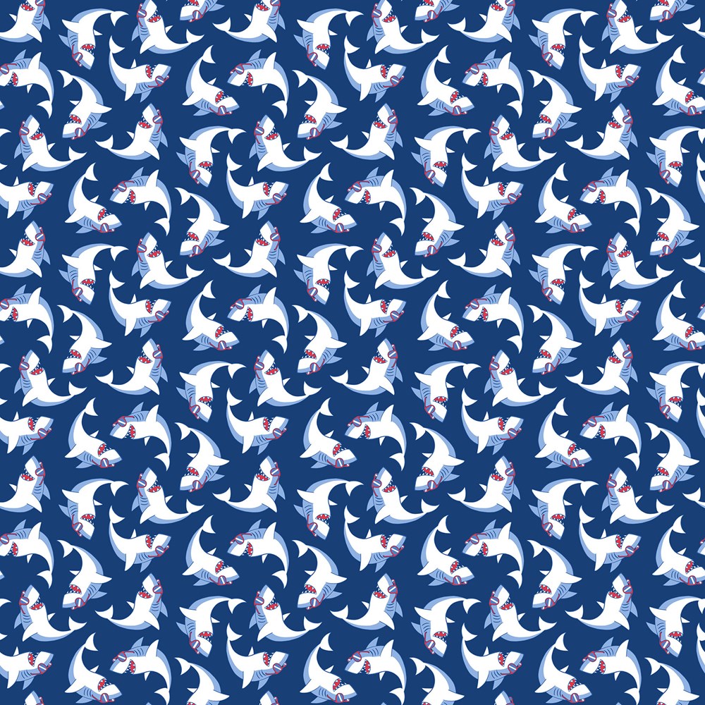 Tossed Sharks - NAVY BLUE || SHARK ATTACK || Northcott Studio