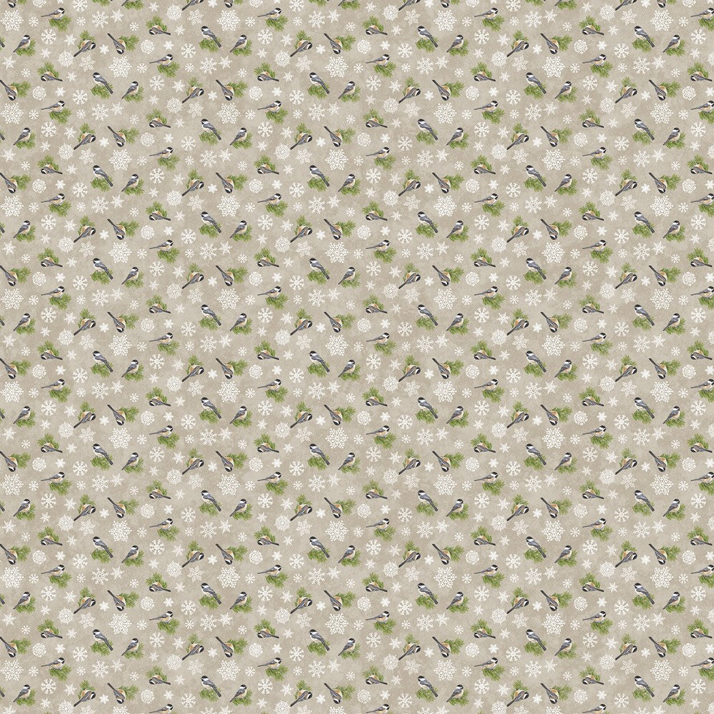 Chickadees - TAUPE MULTI || WINTER WOODLAND || Northcott Studio
