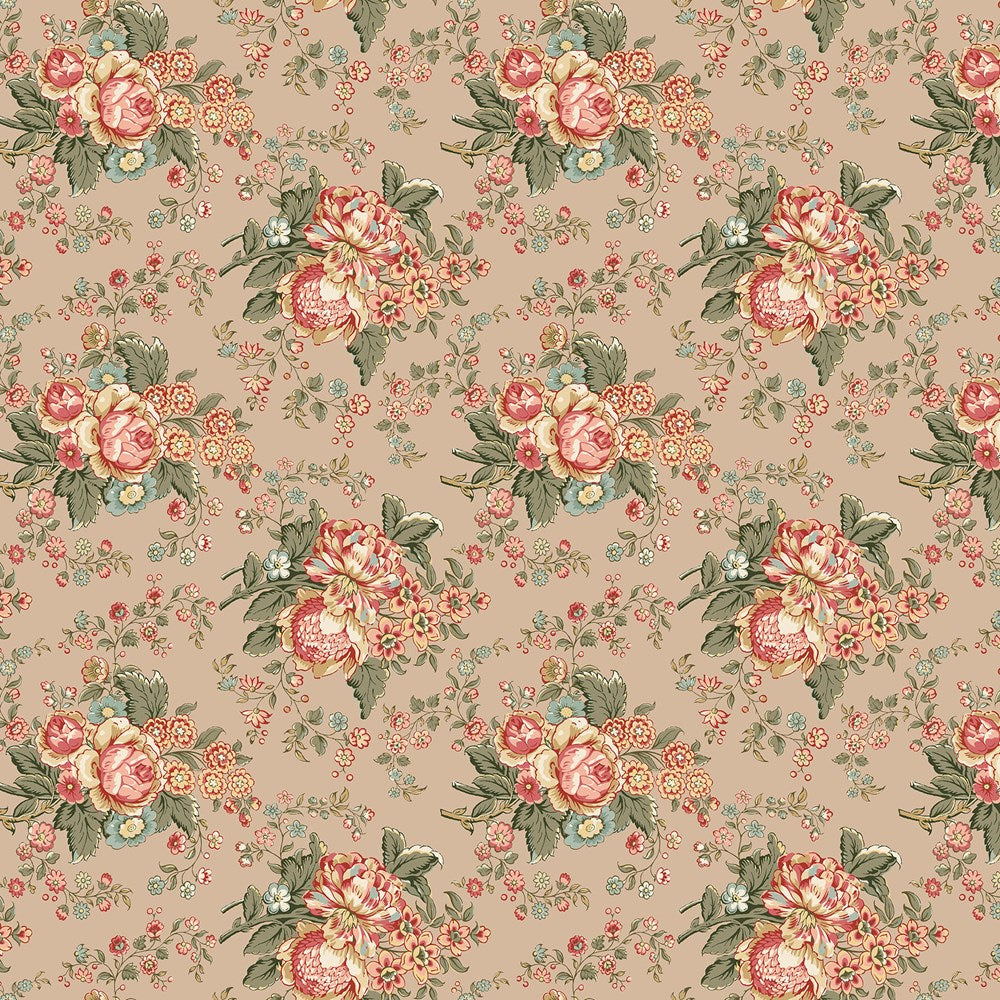 Floral Bouquet - TAN MULTI || MANOIR - ANTIQUES ROAD SHOW || Northcott Studio