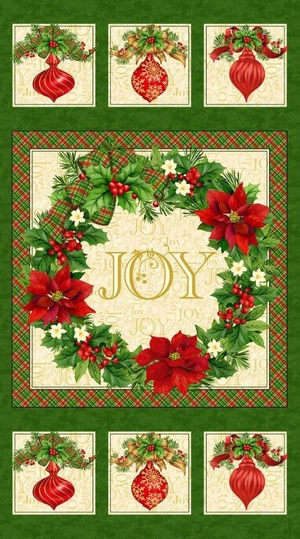 Poinsettia Panel - BEIGE MULTI || DECK THE HALLS || Northcott Studio