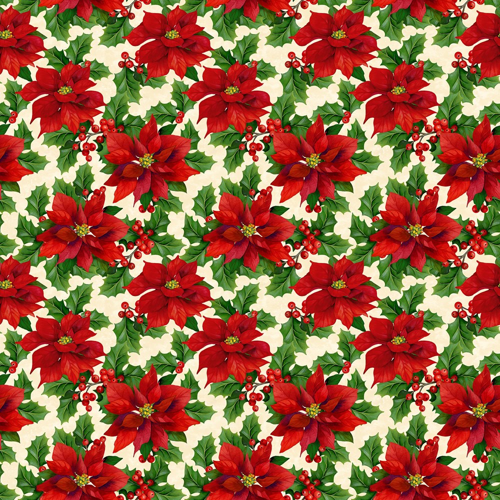 Poinsettia - BEIGE MULTI || DECK THE HALLS || Northcott Studio