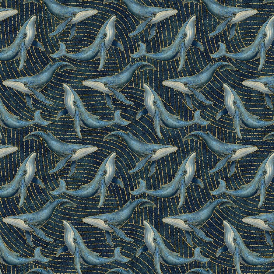 WHALES - NAVY MULTI || MOONBEAM || Northcott Studio