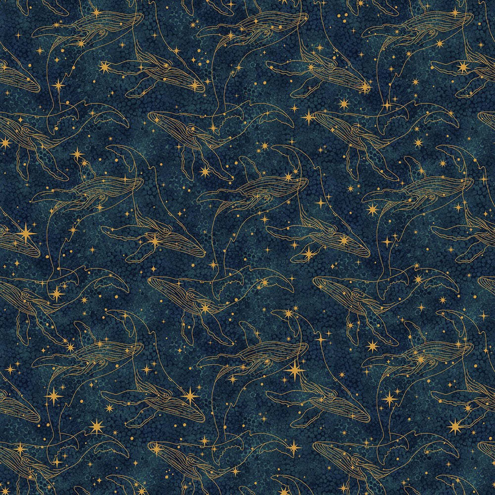 CELESTIAL WHALES - NAVY || MOONBEAM || Northcott Studio