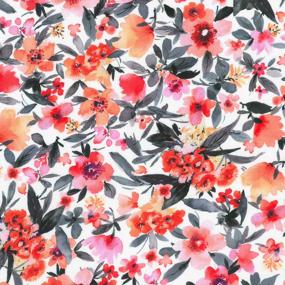 AVMD-23305-1 || PACKED LEAFY FLORALS WHITE || RUBY ROSE || Robert Kaufman