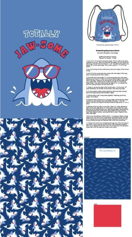 Bag Panel - NAVY MULTI || SHARK ATTACK || Northcott Studio