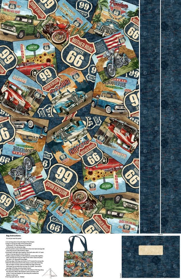 TOTE BAG - NAVY MULTI || HISTORIC ROUTE 66 || Northcott Studio