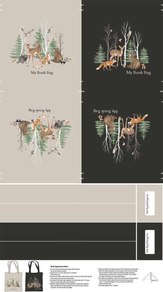 BAG PANEL - BLACK MULTI || TANGLEWOOD || Northcott Studio