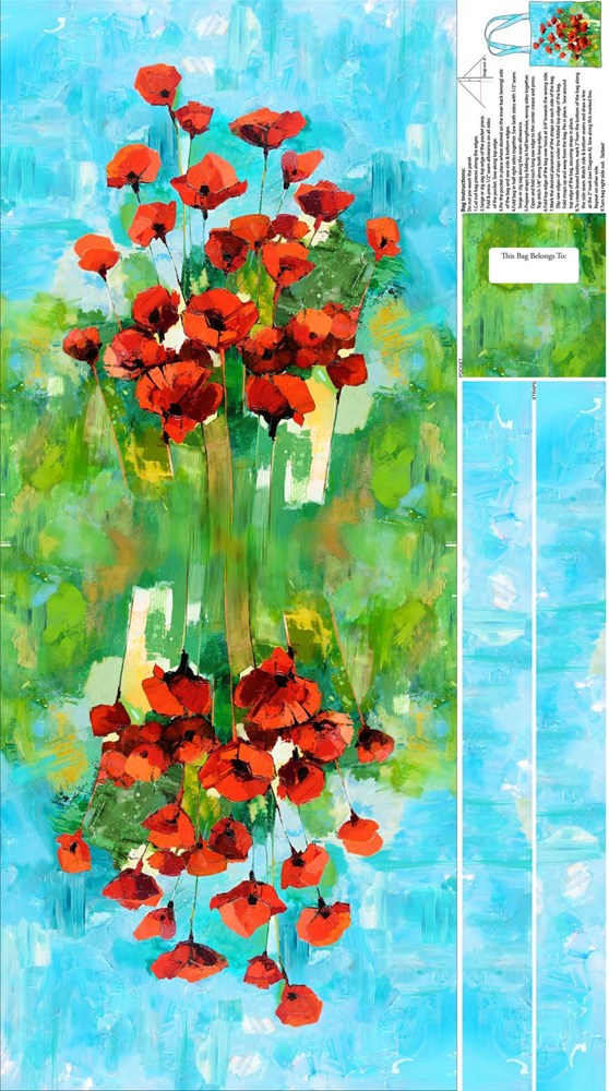 Tote Bag - BLUE MULTI || PAINTED POPPIES || Northcott Studio