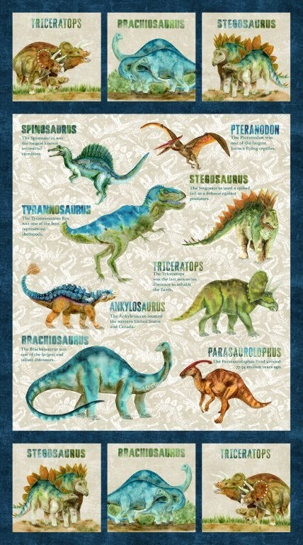 DINO PANEL - BEIGE MULTI || DINO ROAR || Northcott Studio