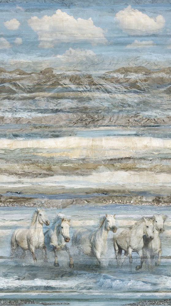 HORSE OMBRE - BLUE MULTI || RUNNING FREE || Northcott Studio