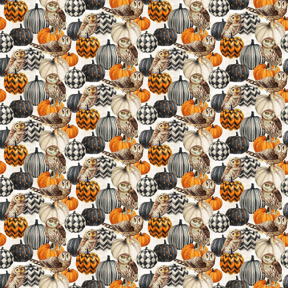 Owl &amp; Pumpkin - CREAM MULTI || NIGHT OWL || Northcott Studio