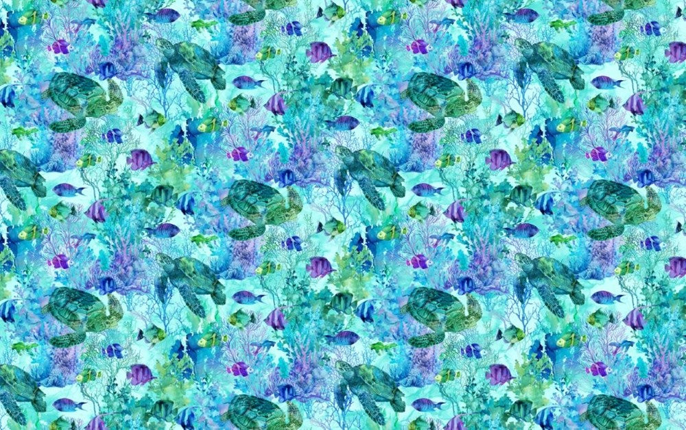 Turtle & Fish - TURQ MULTI || CORAL REEF || Northcott Studio