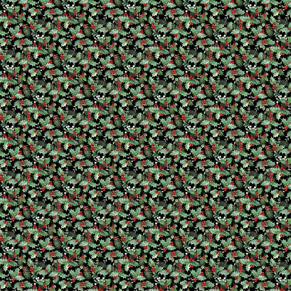 Packed Holly - BLACK MULTI || HOME FOR CHRISTMAS || Northcott Studio