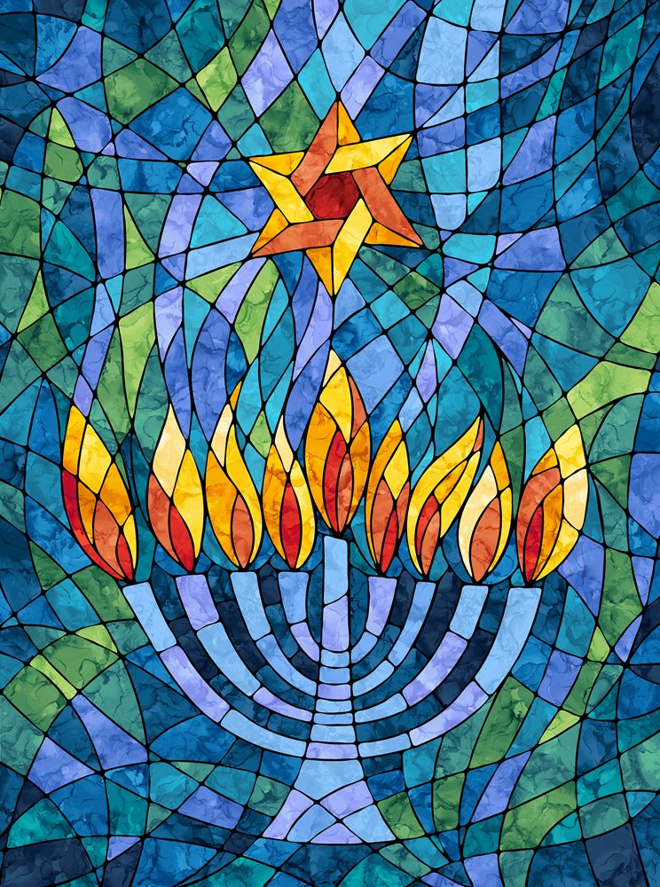 Hanukkah Panel - BLUE MULTI || HANUKKAH LIGHTS || Northcott Studio