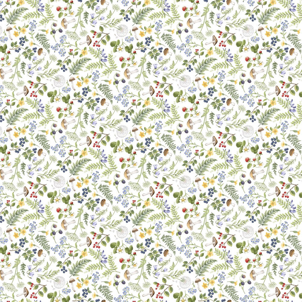 Floral Fern Toss - WHITE MULTI || COUNTRY MOUSE || Northcott Studio