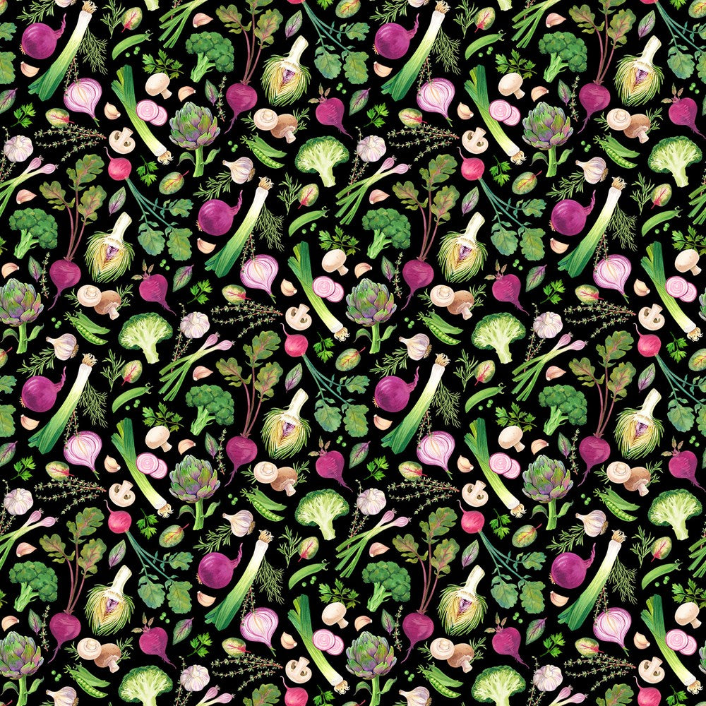 Packed Veggies - BLACK MULTI || MARKET GARDEN || Northcott Studio