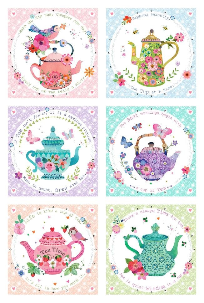 PANEL - WHITE MULTI || MY CUP OF TEA || Northcott Studio