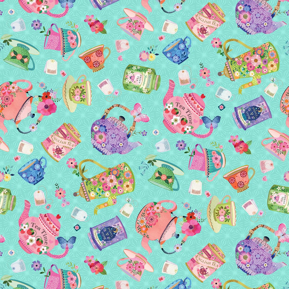 TEA PARTY - LT TEAL MULTI || MY CUP OF TEA || Northcott Studio