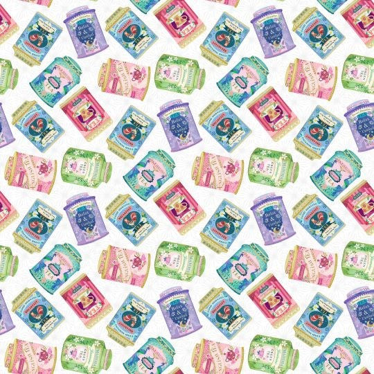 TEA TINS - WHITE MULTI || MY CUP OF TEA || Northcott Studio
