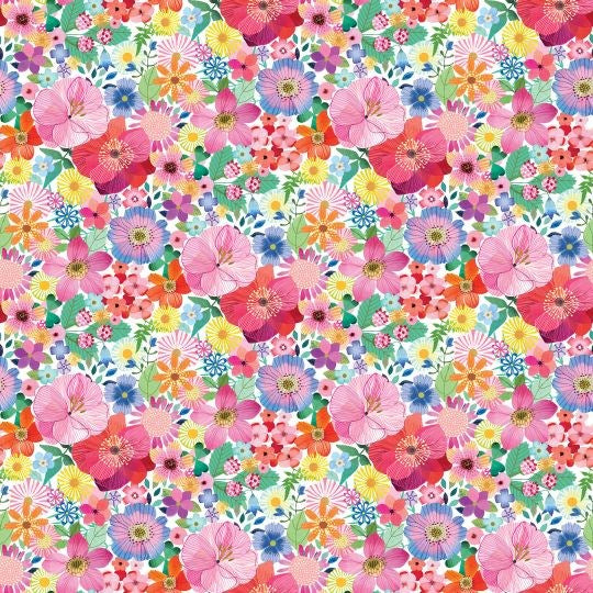 FLORAL - WHITE MULTI || MY CUP OF TEA || Northcott Studio