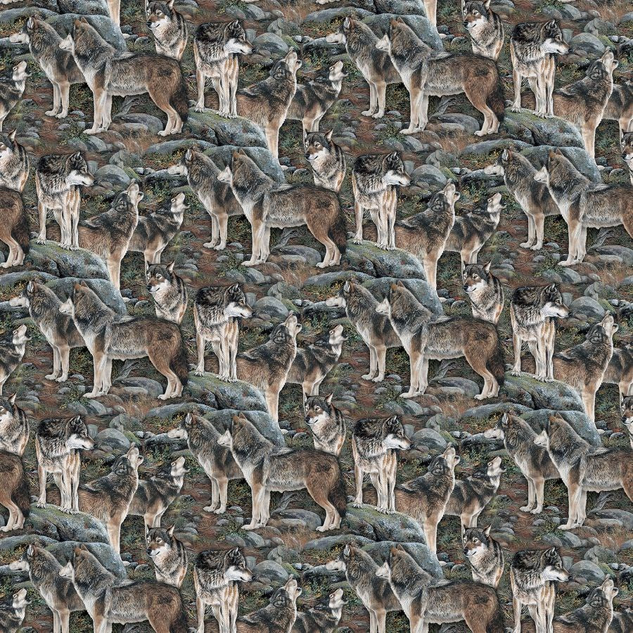 Wolf Packed - Dk Gray Multi || NATURESCAPES GUARDIANS || Northcott Studio