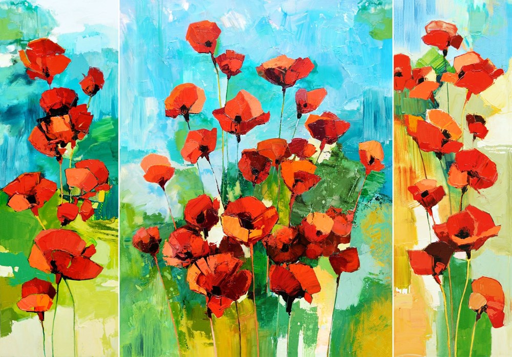 Poppy Panel - BLUE MULTI || PAINTED POPPIES || Northcott Studio