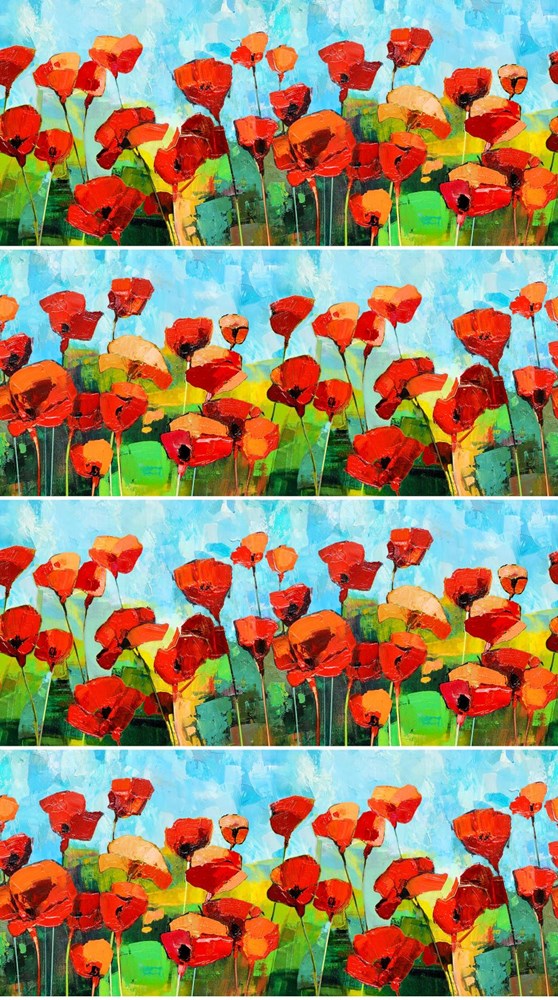 Border Stripe - BLUE MULTI || PAINTED POPPIES || Northcott Studio