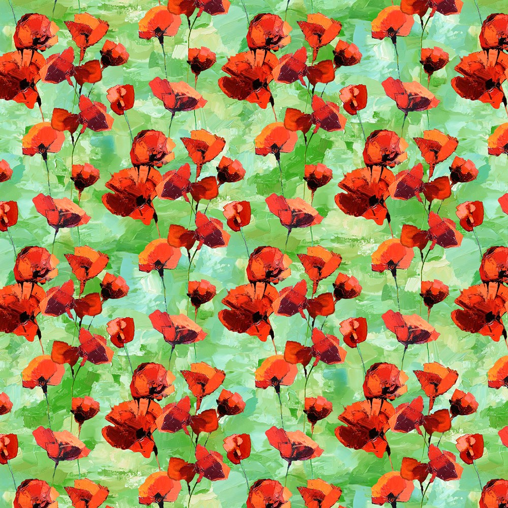 Poppy Bouquet - GREEN MULTI || PAINTED POPPIES || Northcott Studio