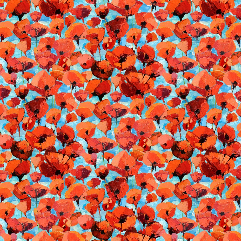 Packed Poppy - BLUE MULTI || PAINTED POPPIES || Northcott Studio