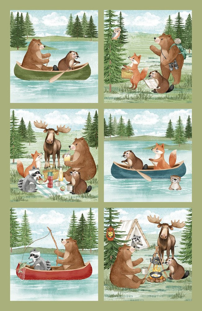 Day Panel - GREEN MULTI || HAPPY CAMPER || Northcott Studio