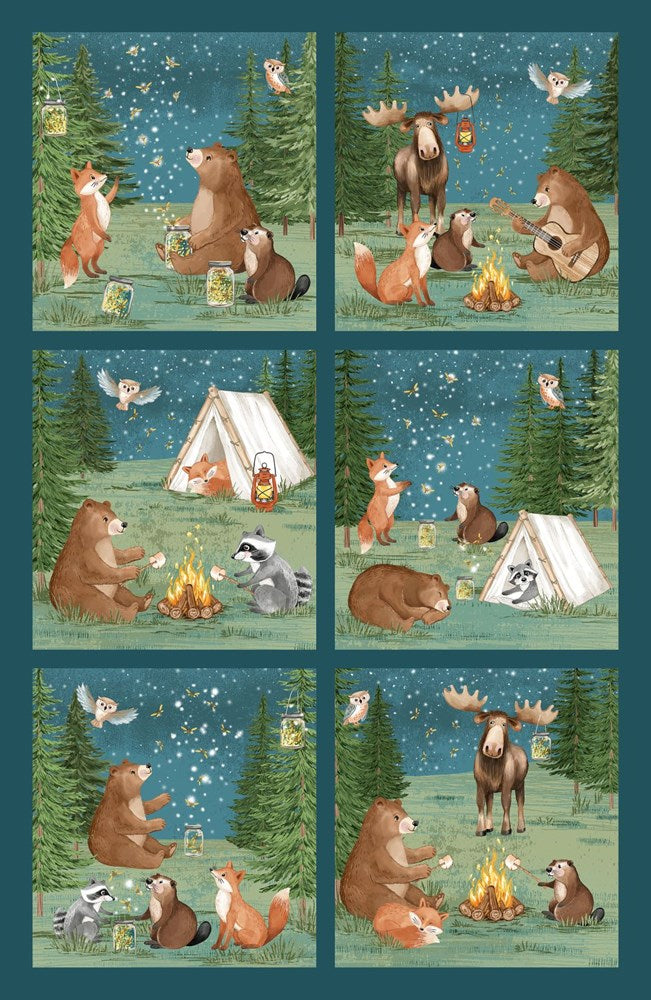 Night Panel - TEAL MULTI || HAPPY CAMPER || Northcott Studio