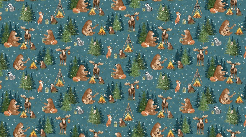 Night Scene - TEAL MULTI || HAPPY CAMPER || Northcott Studio
