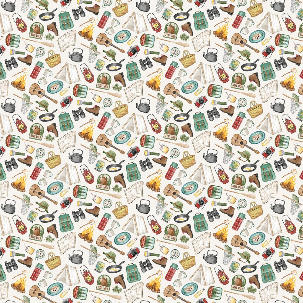 Camping Gear - CREAM MULTI || HAPPY CAMPER || Northcott Studio