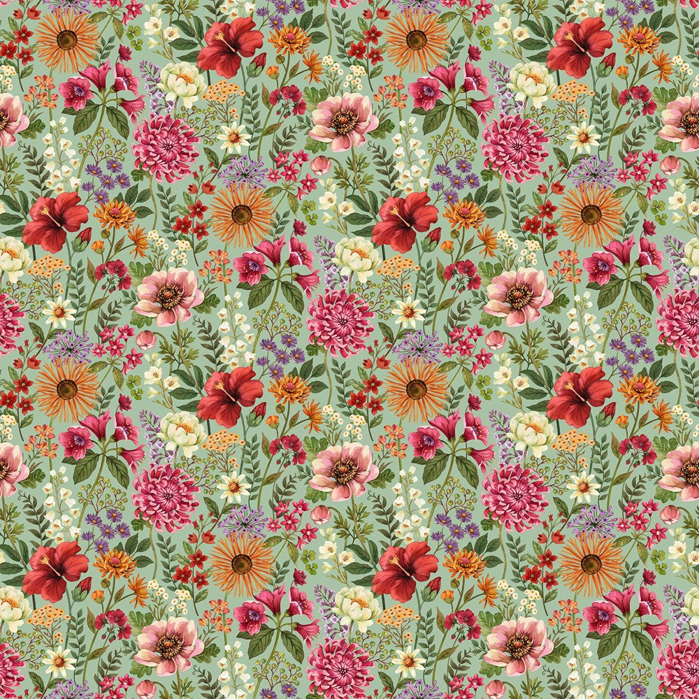 Lg Packed Floral - SEAFOAM MULTI || BOTANICA || Northcott Studio