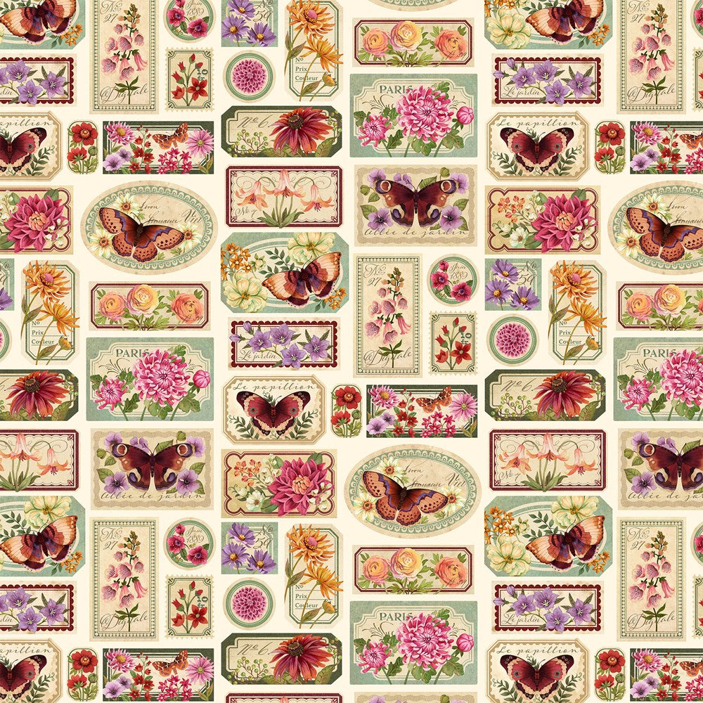 Stamps - BEIGE MULTI || BOTANICA || Northcott Studio