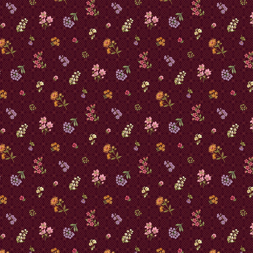 Sm Tossed Floral - MAROON MULTI || BOTANICA || Northcott Studio