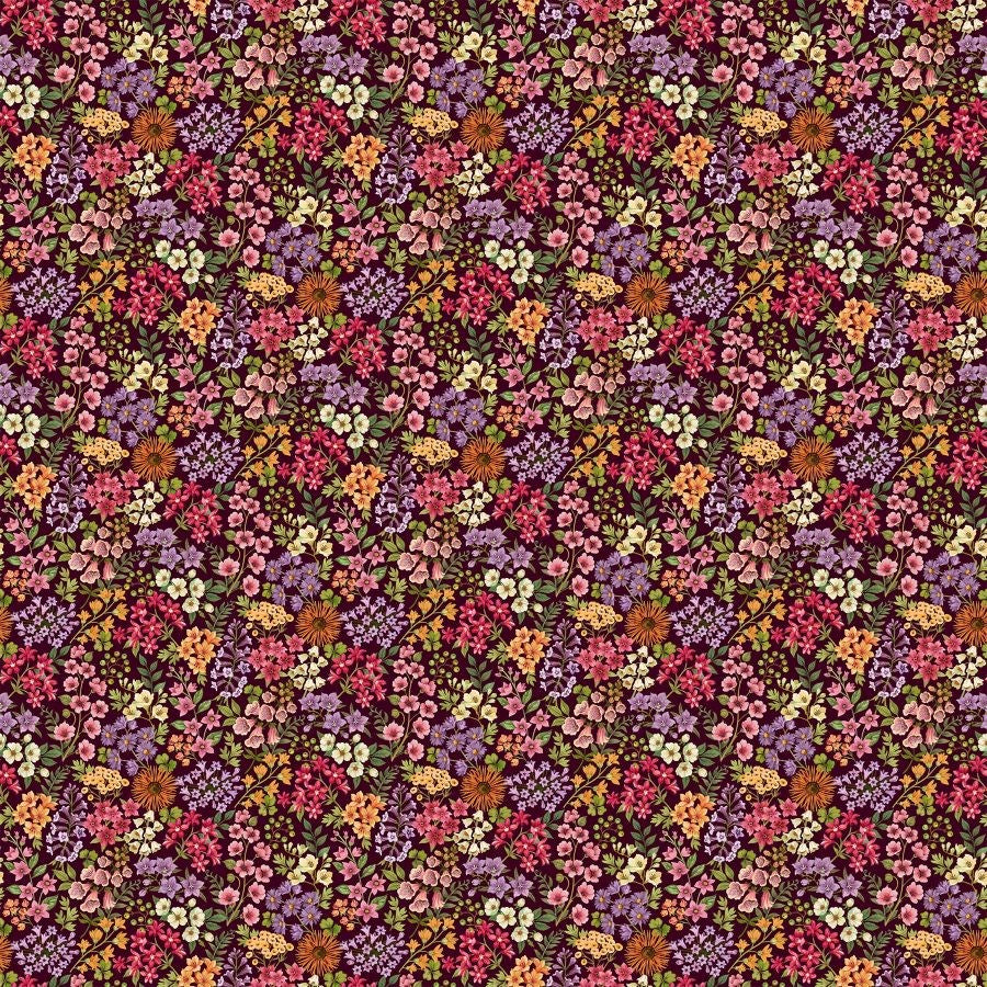 Sm Packed Floral - MAROON MULTI || BOTANICA || Northcott Studio