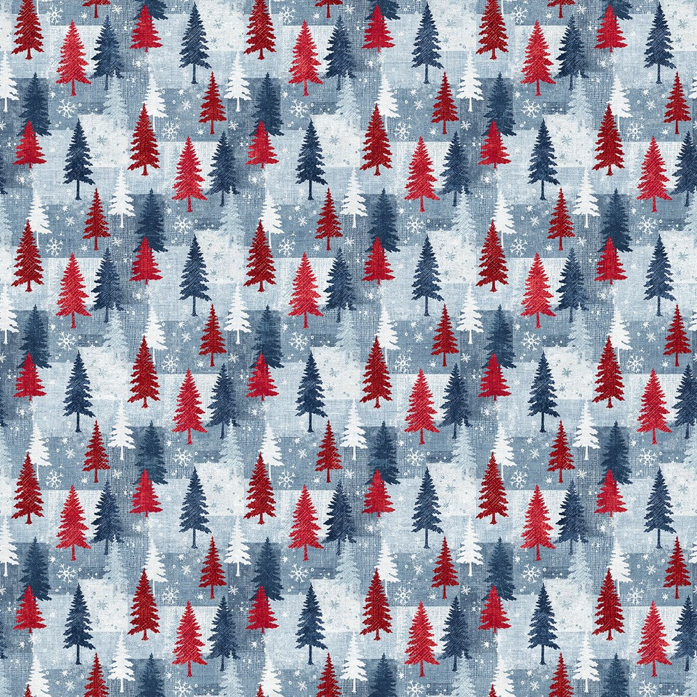 Trees - LT BLUE MULTI || VILLAGE FOLK || Northcott Studio