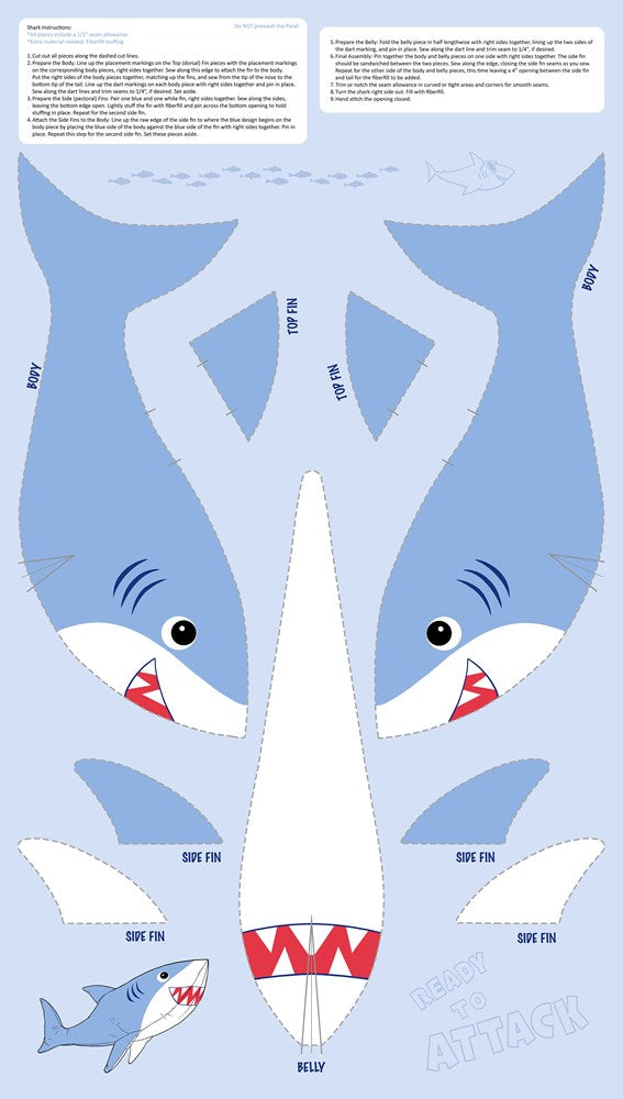 Shark Panel - BLUE MULTI || SHARK ATTACK || Northcott Studio