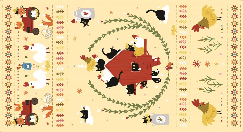 BOK BOK MEOW - 24" WIDE BOB BOK MEOW PANEL || LEMON || Dear Stella