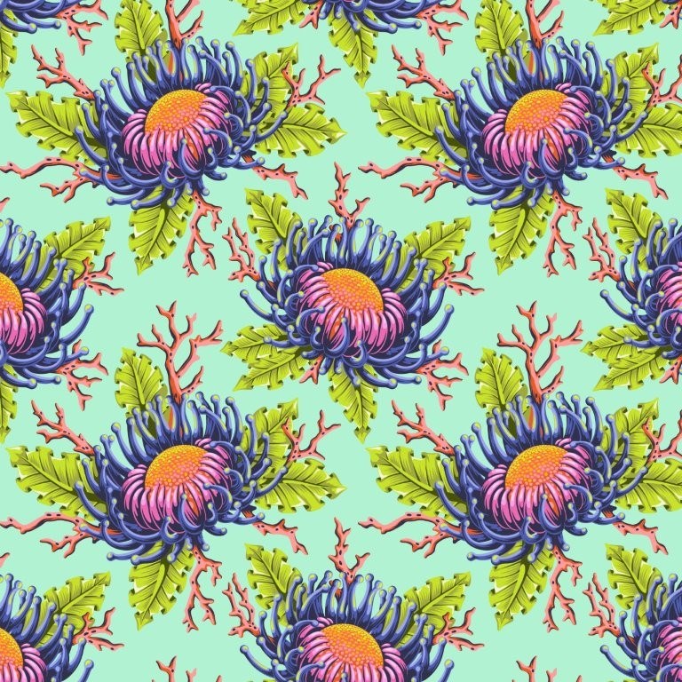 Friends &amp; Anemones - Seafoam || Floral Reef || Tula Pink