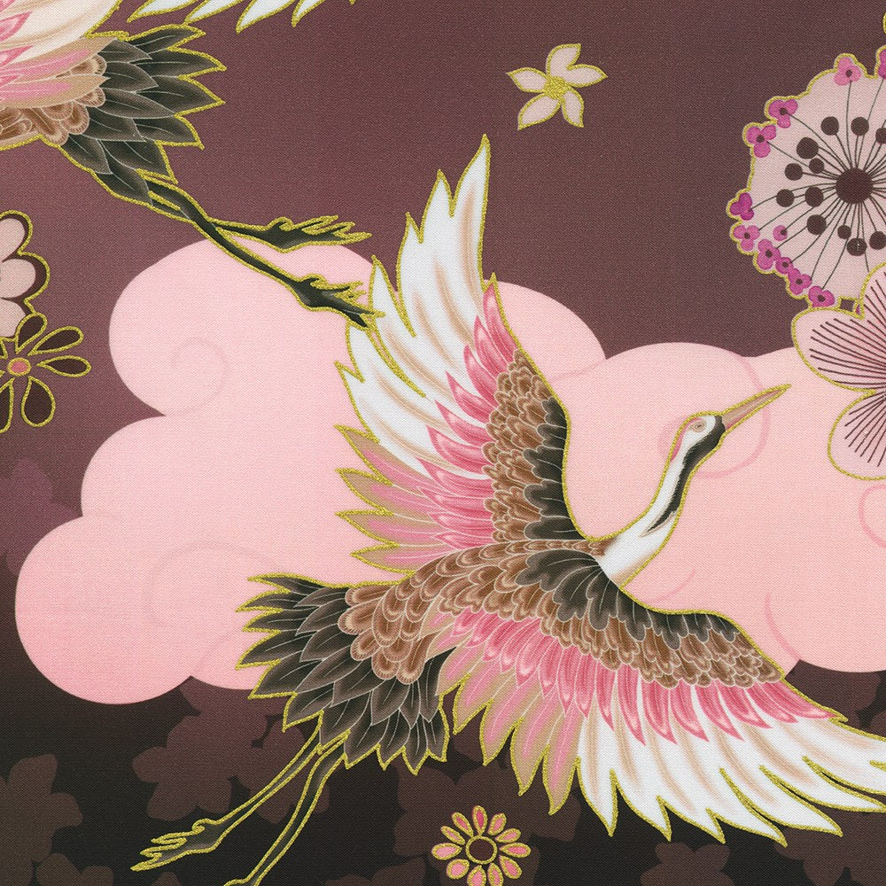 SRKDM-23501-24 || PANEL, CRANES, FLORALS PLUM || IMPERIAL COLLECTION - GRACEFUL CRANES || Robert Kaufman